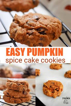 easy pumpkin spice cake cookies are cooling on a rack and then baked in the oven