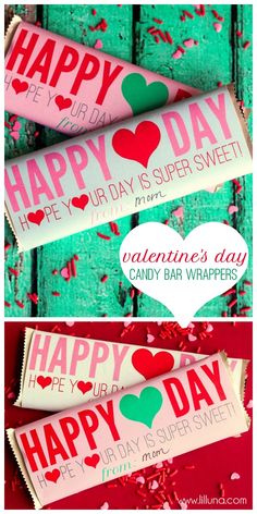 valentine's day candy bar wrappers with hearts on them