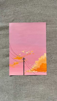 a pink painting with power lines in the background