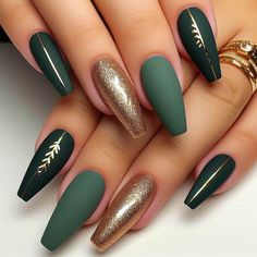 Discover fresh green nail designs, from pastel mint to deep emerald, perfect for any vibe. Find your next manicure! Dark Green Ombre Acrylic Nails, Nail Art Green And Gold, Dark Green Matte Nail Designs, Dark Green Nails With Chrome, Green Fade Nails, Green And Gold Holiday Nails, Philadelphia Eagles Nails Designs, Fall Green Nail Colors, Olive Color Nails