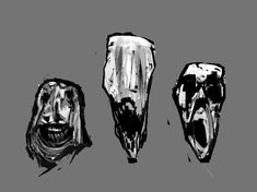 three creepy faces are shown in black and white