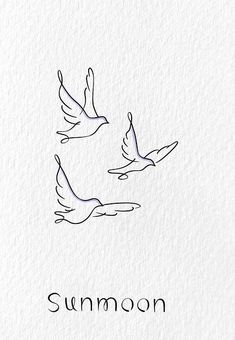 two birds flying next to each other on top of a white paper with the word sum moon