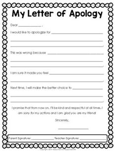 the letter of apoloy worksheet is shown in black and white, with an