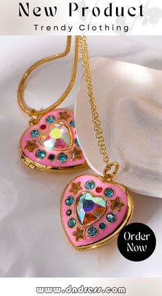 Rhinestone Decor Heart Box Pendant Necklace Round Heart Charm Jewelry For Party, Heart-shaped Crystal Jewelry With Jewels, Heart-shaped Party Jewelry, Multicolor Heart Pendant Jewelry For Parties, Multicolor Jewelry Valentine's Day Gift, Multicolor Jewelry For Valentine's Day Gift, Valentine's Day Heart-shaped Jewel Necklaces, Valentine's Day Heart Necklace With Jewels, Valentine's Day Heart Shaped Jewel Necklace