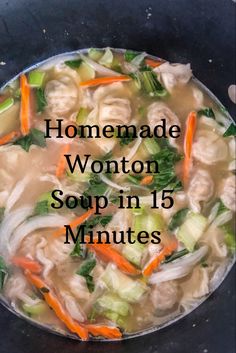 homemade wonton soup in 15 minutes with carrots, celery and noodles