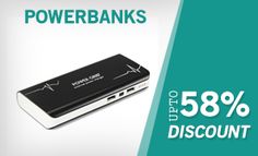 an advertisement for powerbanks is shown with the price and discount tag below it