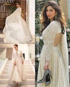 Off White Indian Outfits, Mahira Khan Anarkali, Gown Suits For Women, Heavy Kurti Designs Latest, Backless Anarkali Suits, White Ethnic Dress, White Anarkali, Trendy Outfits Indian, Indian Outfits Lehenga