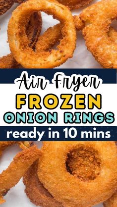 an image of frozen onion rings ready in 10 mins