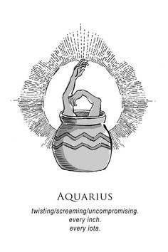 the zodiac sign for aquarius is shown in this black and white illustration with an image of