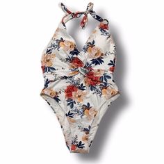 Nwt Woman’s White Floral Bathing Suit From Cupshe White Floral Print Swimwear For Beach Cover-up, Floral Bathing Suit, White Floral Print V-neck Swimwear, Floral Print One-piece Swimwear For Pool, Floral Print V-neck Swimwear For Pool, Blue Floral Print V-neck Swimwear, Floral One Piece, One Piece Bathing Suit, Bathing Suit