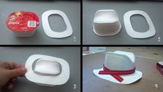 four pictures showing the steps to make an origami toilet