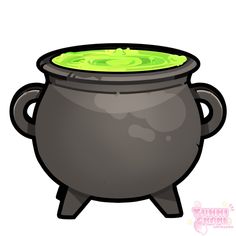 a black pot with green liquid in it