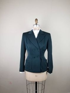 Good vintage condition No tags Measurements Shoulders 17 Bust 40 Waist 30 CB 27 Sleeve 26 Fitted Green Blazer For Fall, Green Fitted Blazer For Fall, Fitted Green Sport Coat For Semi-formal Occasions, Semi-formal Green Blazer With Pockets, Green Formal Blazer With Pockets, Formal Green Blazer With Pockets, Fitted Green Blazer With Buttons, Green Fitted Blazer With Buttons, Fitted Green Outerwear For Work