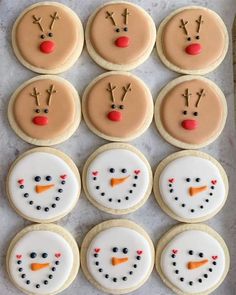 Snowman Face Sugar Cookies, Snowmen Sugar Cookies Decorating Ideas, Snow Man Sugar Cookie, Round Snowman Cookies, Christmas Biscuit Decorating, Cute Cookie Decorating Ideas Simple, Cute Christmas Cookies Royal Icing, Christmas Cookie Frosting Ideas, Winter Cookies Decorated Easy