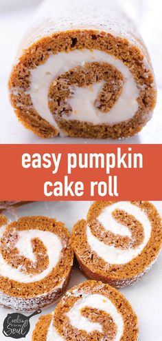 an easy pumpkin cake roll with cream cheese frosting