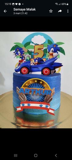 a sonic the hedgehog birthday cake on a table