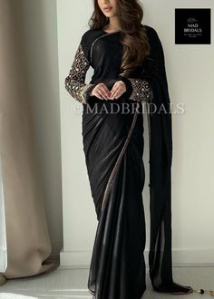 Hand Embroidery Lehenga, Saree Hand Embroidery, Black Designer Saree, Long Blouse Saree, Luxury Saree, Lehenga Shopping, Black Saree Blouse, Sabyasachi Saree, Embroidery Lehenga