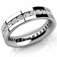 a white gold wedding ring with channeled diamonds