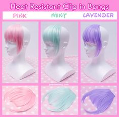 **I DO NOT TAKE CUSTOMS ORDERS** These are awesome for any scene, lolita, fairy kei, punk/goth, outfits -- the possibilities are really endless! The rest of your hair doesn't have to match the bangs, mix n' match and come up with some cute styles!These bangs are my own original design that i created in 2011! They were a huge hit in my local Canadian convention scene and have been popular with my customers ever since :)I was inspired by the cute ever-changing hairstyles of harajuku kids but did n Punk Goth Outfits, Clip In Fringe, Face Framing Hair, Clip In Bangs, Pastel Fairy, Hair Color Pastel, Kawaii Harajuku, Punk Goth, Grunge Hair