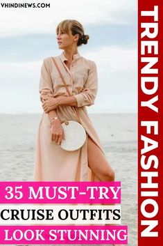 a woman standing on the beach with her arms crossed and looking off to the side