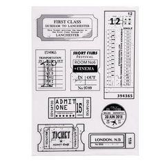 some tickets and numbers on a white background