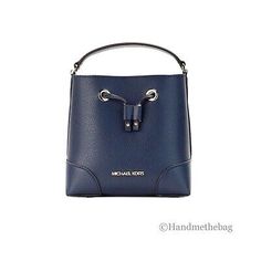 Great shopping ideas for Michael Kors Mercer Small Navy Pebbled Leather Bucket Crossbody Bag Purse, Bags Navy Leather Shoulder Bag With Gold-tone Hardware, Michael Kors Leather Bucket Bag With Detachable Strap, Elegant Michael Kors Bucket Bag With Adjustable Strap, Michael Kors Mercer, Mk Logo, Shopping Ideas, Leather Bucket, Women's Bags, Pebbled Leather