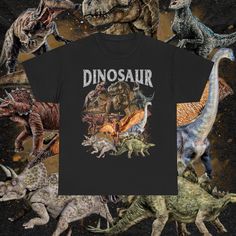 The perfect shirt for anyone who loves Dinosaurs! PRODUCT DETAILS: - Unisex heavy cotton tee (100% cotton) - Classic fit ensures a comfortable and relaxed feel - Tear-away label for comfort - Made using 100% US cotton that is sustainably and ethically produced SIZING: Please refer to our size chart picture for exact measurements. For an oversized fit, choose one or two sizes larger than your usual size. NOTE: Shirts and sweaters may shrink slightly after washing. Graphics may appear more faded t Dinosaur Vintage, Dinosaur Tshirt, Retro 90s, Animal Shirts, Looks Vintage, Perfect Shirt, T Rex, Vintage Tshirts, Vintage Looks