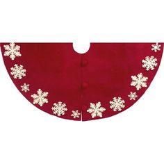 a red bib with white snowflakes on it