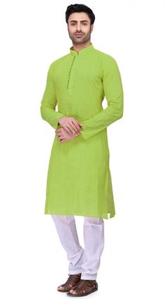 Casual wear Row Silk Light Parrot Green Long Sleeve Kurta Pajama Muslim Men Clothing, Kurta Pajama For Men, Pajama For Men, Kurta Pajama Men, Blue Suit Men, Kurta Men, Parrot Green, Mens Kurta Designs, Boys Kurta