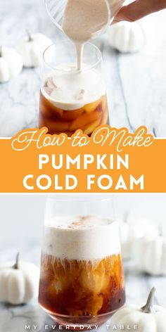 how to make pumpkin cold foam in a glass with marshmallows on the side