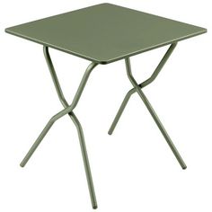 a small square table with two legs and a green plastic cover on the top is shown