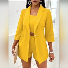 Brandnew. Sunflower Yellow. Same Day Shipping On Most Orders. Bundle And Save Sunflower Yellow Color, Yellow Style, Sunflower Yellow, Short Set, Yellow Color, Short Sets, 3 Piece, Color Blocking