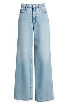 Sport a vintage-chic vibe in these faded jeans made from nonstretch denim with a superhigh waist and full-length wide legs. 31 1/2" inseam; 21" leg opening; 12 1/2" front rise; 14 1/2" back rise (size 29) 100% recycled cotton Machine wash, line dry Imported Chic Mid-rise Faded Flare Jeans, Classic Faded Wide Leg Bottoms, Chic Wide Leg Faded Jeans, Faded Wide Leg Cropped Jeans, Chic Faded Wide Leg Bottoms, Chic Wide Leg Faded Bottoms, Chic High Rise Faded Jeans, Faded Jeans, Fabric Gift Bags