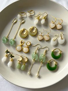 Jade And Pearl Earrings, Boho Pearl Earrings, Green Gold Earrings, Gold Jade Earrings, Sisterhood Round, Jade Accessories, Jadeite Jewelry, Jade Jewellery, Dainty Gold Earrings