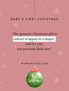 a baby's first christmas card with an ornament hanging from the top