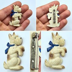 *CROSS LISTED* STUNNING Original 1930/40s Early Plastic Carved/Moulded Art Deco Scotty Dog Brooch! £28 plus P&P from the UK Condition: Good, a few marks and could do with a clean. Presents beautifully! 40s Art, Dog Things, Scottish Art, Dog Brooch, Scottish Terrier, Scottie Dog, Jewelry Pieces, Brooches