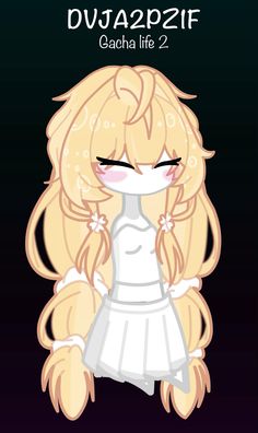 an anime character with long blonde hair wearing a white dress and holding her eyes closed