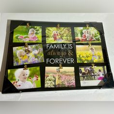 a family is always and forever collage with pictures on it's black background