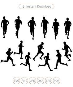 the silhouettes of running men and women