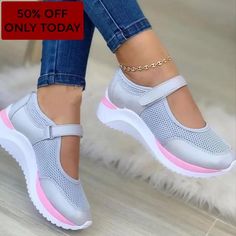 Women Mesh Casual Sneakers Summer 2023 Casual Walking Shoes With Breathable Material, Casual Walking Shoes With Breathable Design, Casual Breathable Walking Shoes With Round Toe, Casual Walking Shoes For Sports, Casual Slip-resistant Walking Shoes, Comfortable Flat Walking Shoes For Sports, Summer Breathable Walking Shoes With Round Toe, Breathable Flat Heel Walking Shoes For Spring, Breathable Walking Shoes For Summer With Round Toe