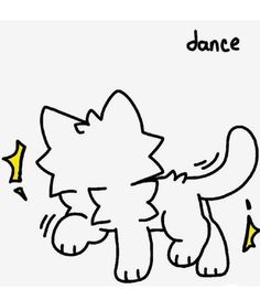 a drawing of a cat with the word dance written on it's back side