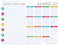 a printable meal plan is shown with the words, grocery list and shopping list