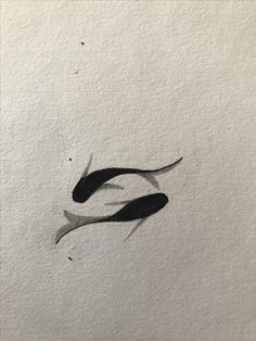 an ink drawing of two black fish on white paper