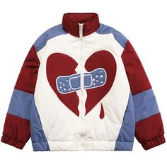 Red Patches Outerwear For Streetwear, Red Streetwear Outerwear With Patches, Red Patched Outerwear For Streetwear, Red Winter Outerwear With Patches, Embroidery Heart, Embroidery Coat, Grunge Nails, Winter Pattern, Men Streetwear