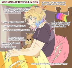 an image of a person sitting in front of a teddy bear with the caption saying morning after full moon