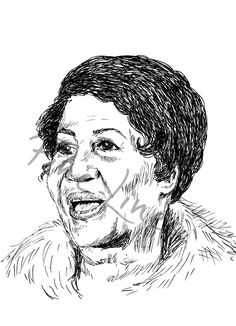 a black and white drawing of a woman wearing a fur coat with her mouth open