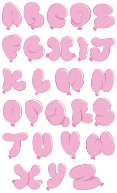 pink balloons in the shape of letters and numbers on a white background with clippings