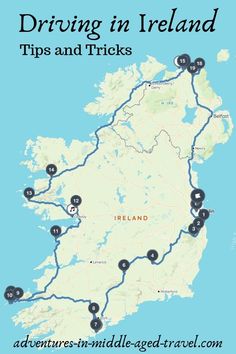 the road map for driving in ireland with lots of stops and tricks to make it easier