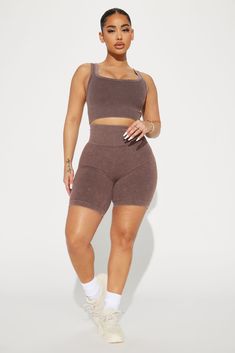 Available In Black, Brown, And Olive. 2 Piece Set Bra Top Scoop Neck Line Padded Cups Biker Shorts High Rise Seamless Ribbed 92% Nylon 8% Spandex Imported | Your Go To Lounge Short Set in Brown size Large by Fashion Nova Two Piece Shorts, Sets Outfit, Dark Skin Women, Lounge Shorts, Bra Top, Short Set, Lounge Sets, Brown Fashion