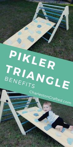 a toddler laying on top of a wooden bench with the title overlay that reads,